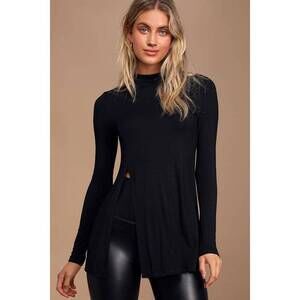Lulus Eyes On Me Black Long Sleeve Tunic Top - Size M